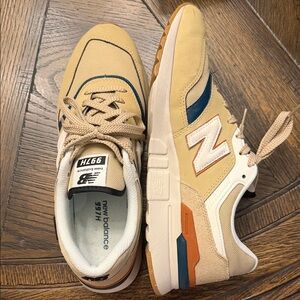 New Balance Tan Sneakers with Navy and Rust Details